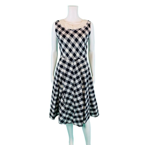 Vintage 1950s Gingham Black & White Cotton DressW 26"